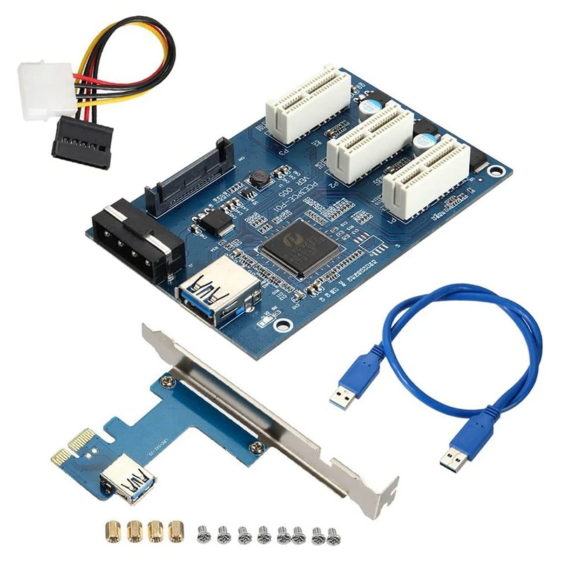 

PCI-E Express 1X To 3 Port 1X Switch Multiplier HUB Riser Card +USB Cable
