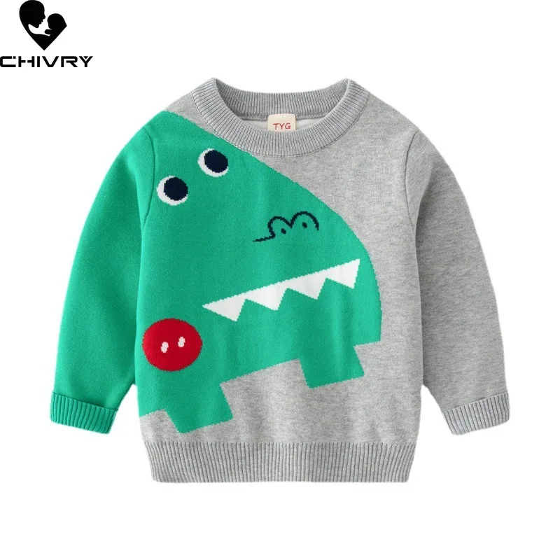 

New Autumn Winter Kids Pullover Sweater Boys Cartoon Animal Jacquard Thick O-neck Knitted Jumper Sweaters Tops Clothing for 2-7Y