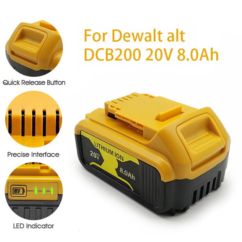 

20V 6Ah 8Ah 12Ah Rechargeable Lithium Battery For Dewalt Power Tools Compatible DCB200 DCB205 DCB201 DCB203 Replacement Battery