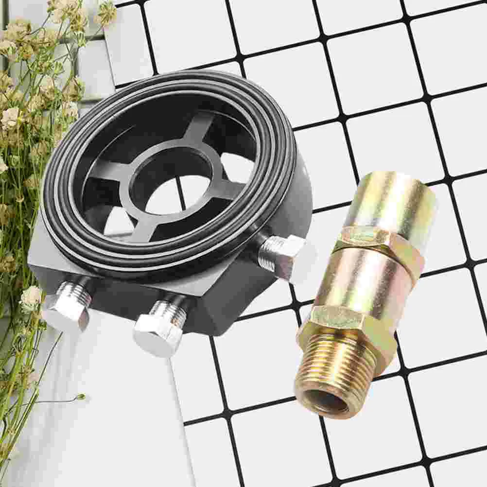 

2pcs Aluminum Car Oil Temp Gauge Oil Pressure Gauge Cooling Filter Sandwich Plate Adapter Car Oil Cooler Kit (Black)