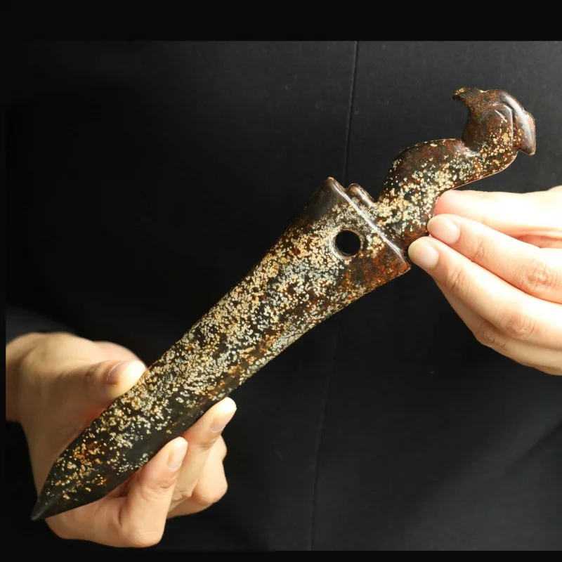 

Big Old China Natural Jade Hand Carved phoenix axe sword n