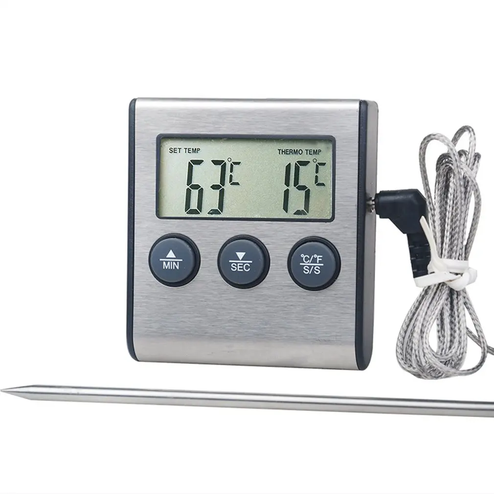 

Digital BBQ Cooking Oven Thermometer Stainless Steel Probe Meat Kitchen Food Temperature Meter for Grill Timer Function