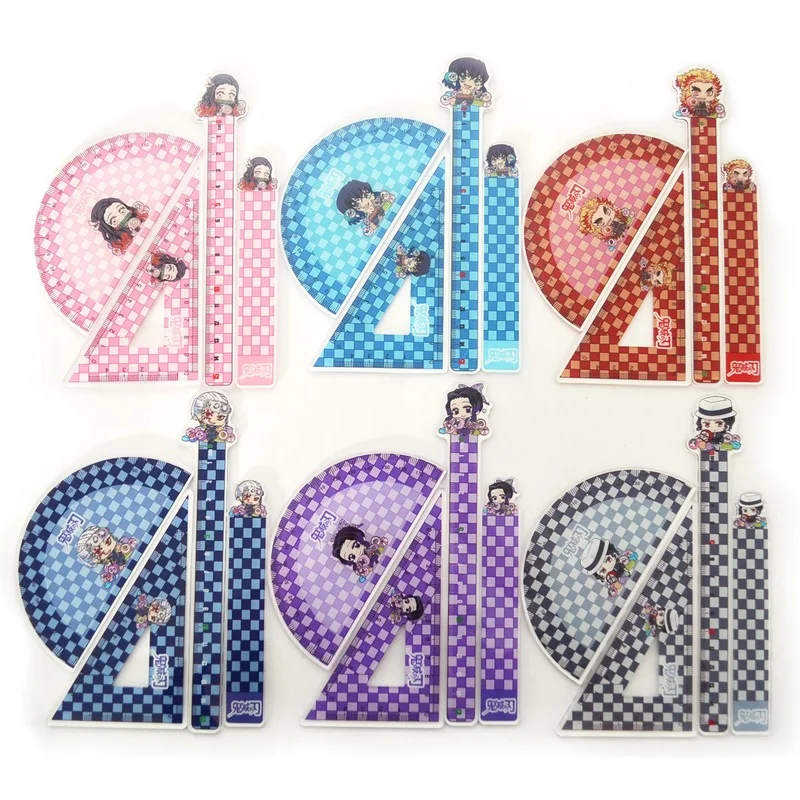 

4pcs/set Anime Ruler Demon Slayer Rulers Kanroji Mitsuri Rengoku Kyoujurou Cartoon Drafting Tool Children Student Stationery