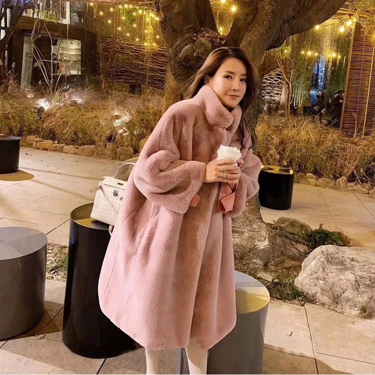 2022 new autumn and winter Korean faux mink fur loose coat ladies lamb plush coat long