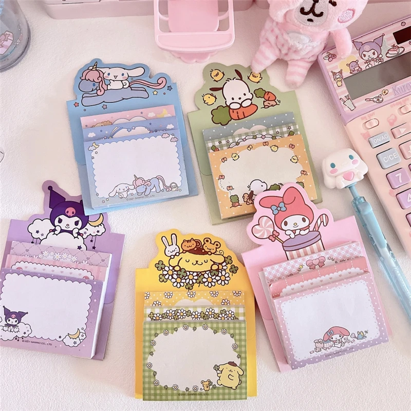 

Kawaii My Melody Cinnamoroll Kuromi Cartoon Posted-It Notes Note Pad Anime Sanrioed Girl's Heart Account Book Message Pasteable