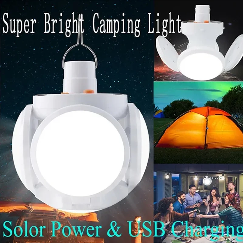 Solar Light Bulb Camping Solar LED Light USB Rechargeable 5Lighting Modes Tent Hanging Bulb for Outdoor Hiking Emergency Outage