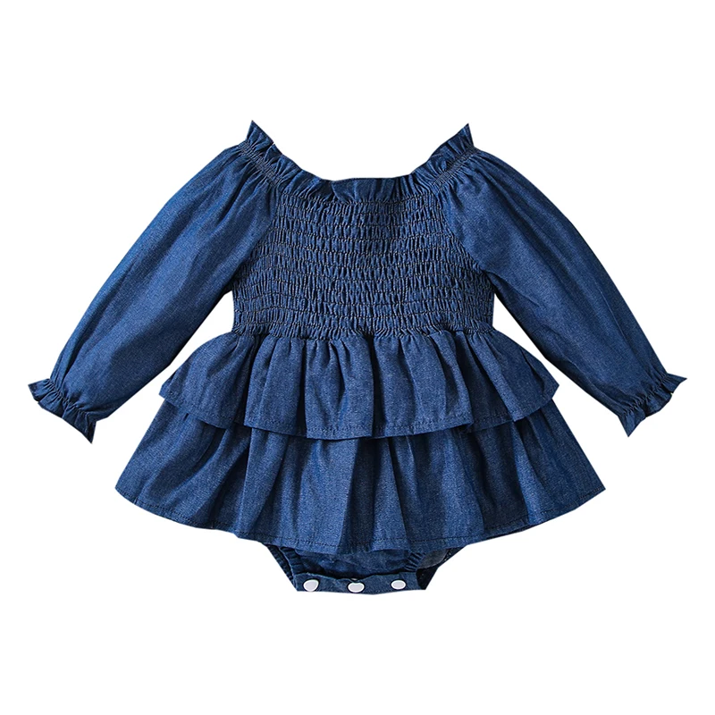 

Bmnmsl Infant Baby Girl Dress Jumpsuit Solid Color Long Sleeves Off Shoulder Ruched Ruffled Romper, 3-24 Months