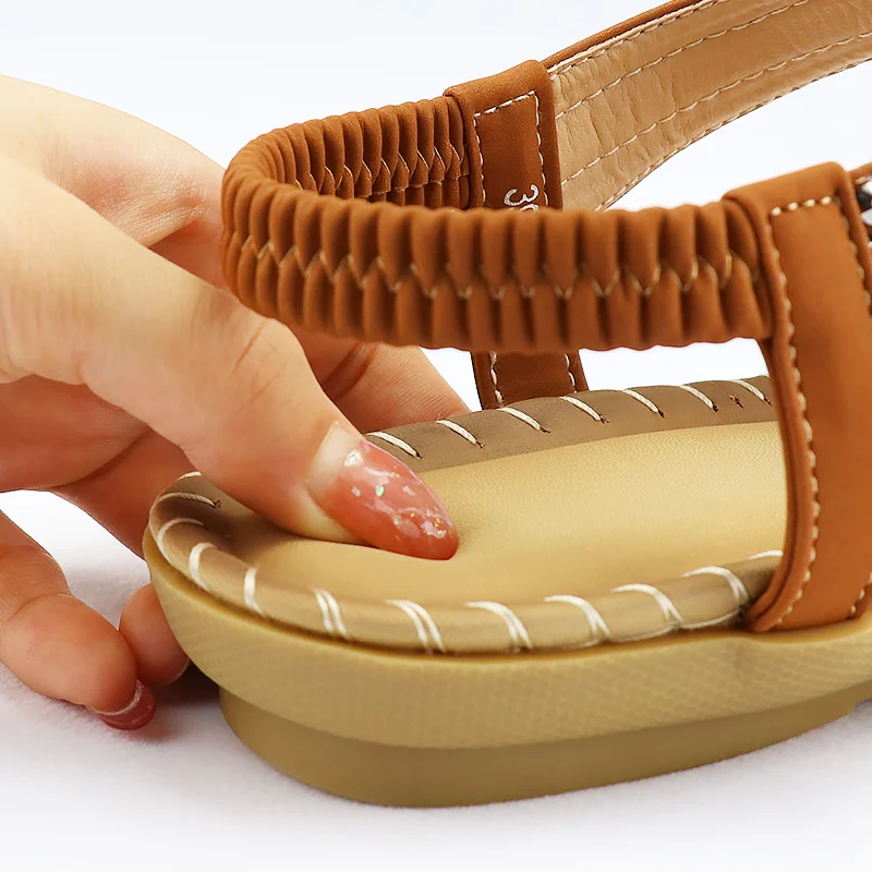 Women's Sandals Flip Flop Flat Sandals Retro Design Rhinestone Chain Soft Bottom Support Resort Outdoor Slides Flowers Sandals