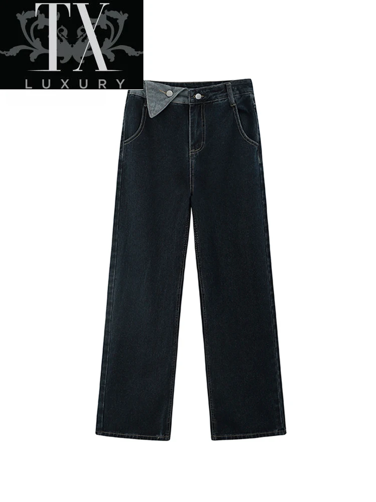 

2022 New Korean Fashion Straight Long Trouser Wide Leg Jeans Loose Casual High Waist Pants Plus Size Baggy Woman Ins Street Tide