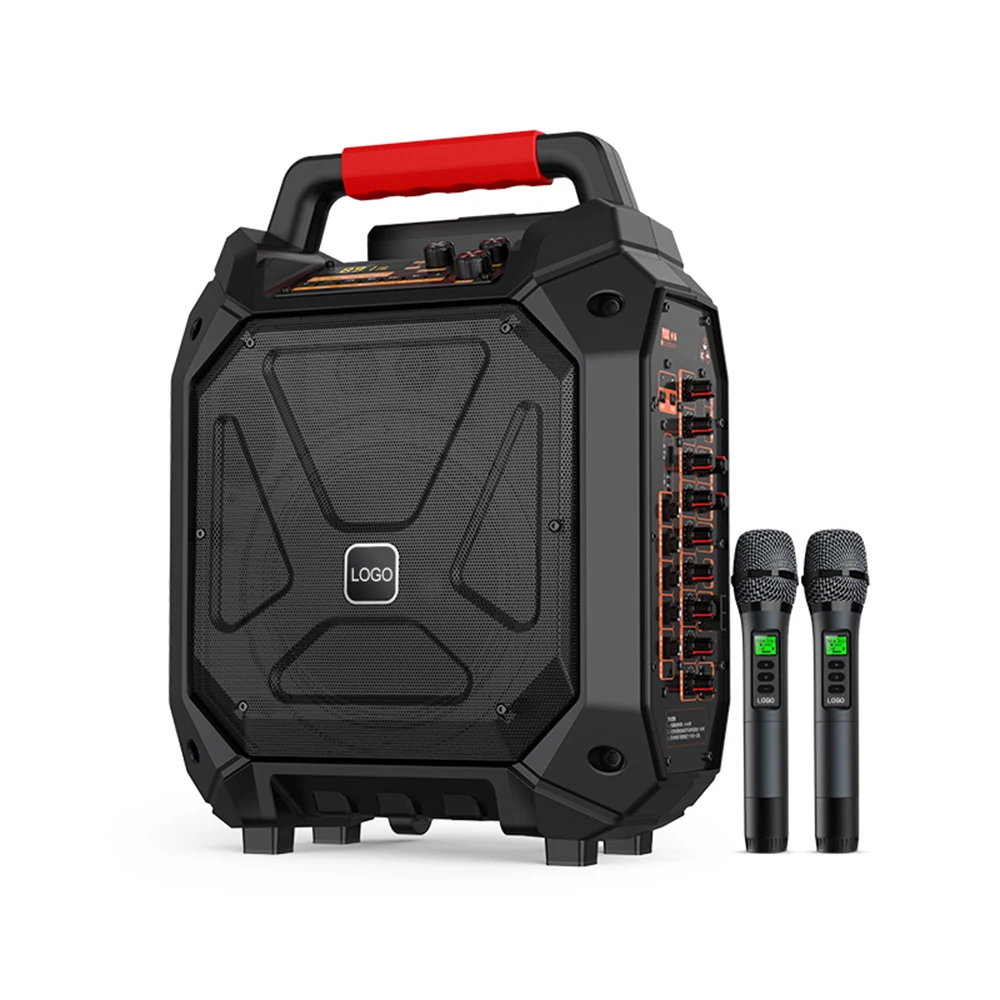 Фото Портативная Bluetooth-колонка для караоке 120 Вт с двумя беспроводными микрофонами, Hi-Fi звук для домашнего кинотеатра, портативная колонка на колесиках для компьютера №1