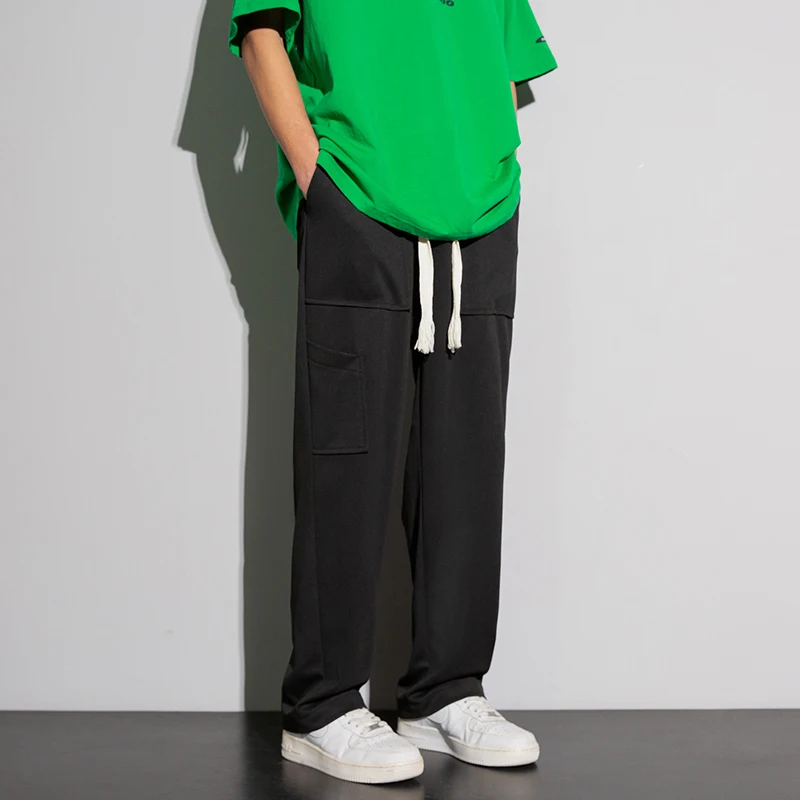 

Трикотажные хлопковые брюки для мальчиков, повседневные свободные прямые штаны с эластичным поясом, не гладить, с высокой эластичной талией, для весны и осени