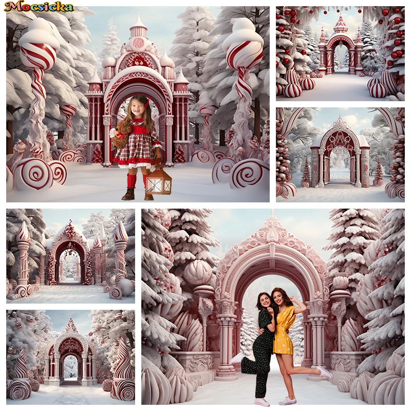 

Pink Arch Door Backdrop Photography Christmas Tree Background Candy Cake Crush Girl Birthday Party Photo Decoration Studio Props