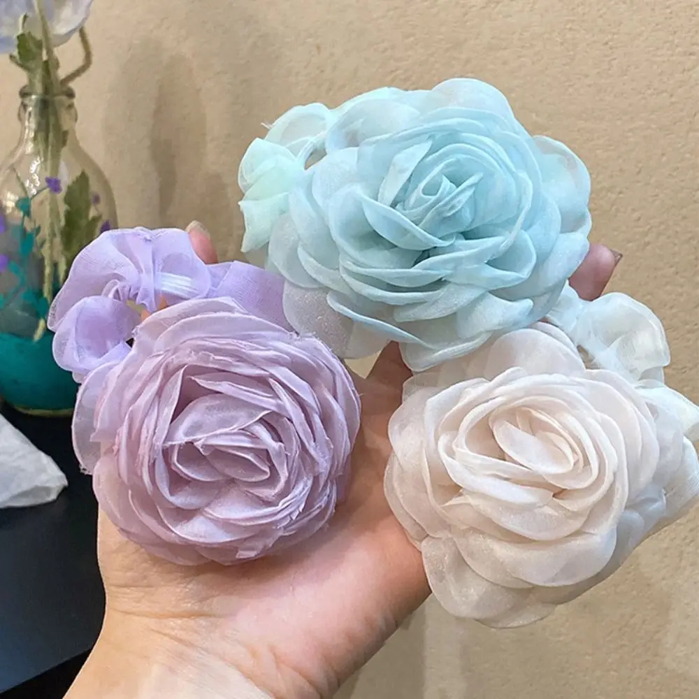 Резинка для волос сетчатая повязка с цветком кольцо камелии веревка в корейском - Цена: 98 - 99 ₽