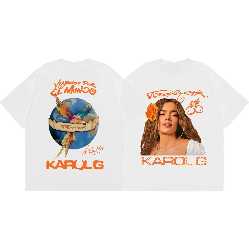 Фото Футболка Karol G Tropicoqueta Tour 2026 с двусторонним принтом, модная, в стиле хип-хоп, с коротким рукавом, для мужчин и женщин, повседневная, свободного кроя №2