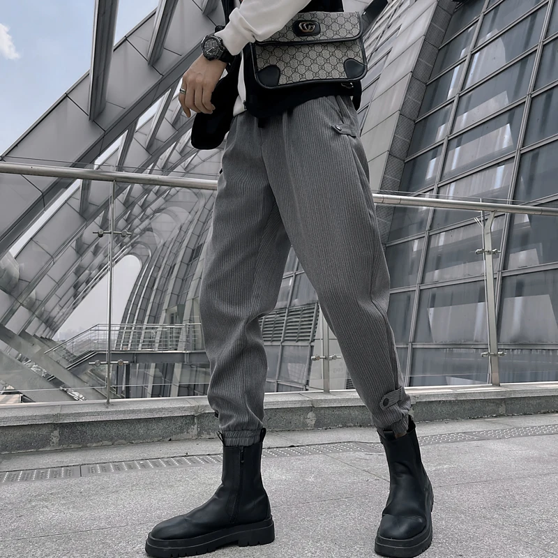 

New Summer Men Pants Pleated Stretch Waist Casual Baggy Long Trousers Fashion Style Oversize Fabric Drape Pant 2023 V30