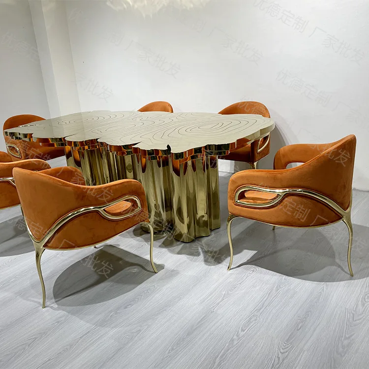 

Light luxury style villa restaurant copper-footed flannel dining chair premium conference room conference chair