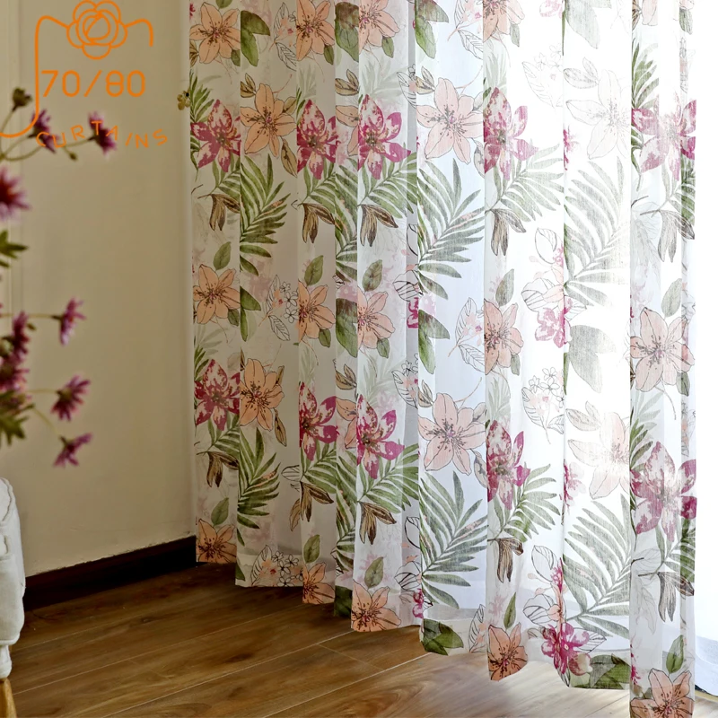 

New American Pastoral Flowers, Cotton and Linen Printing Window Screen Curtains for Living Room Bedroom Finished Product