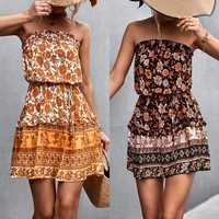 2022 spring and summer new womens clothing bohemian floral dress sexy nightclub tube top dress