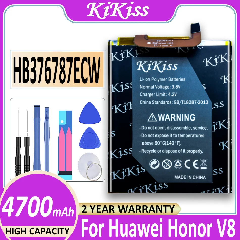 

4700mAh KiKiss Free Tool HB376787ECW Mobile Phone Battery For Huawei Honor V8 Batterij Batteria + Tracking Number