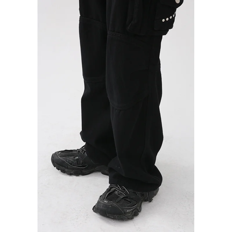 Men Clothing New Pattern Recreational Vintage Broad Leg Black Jeans Straight Cylinder Large  Loose Cargo Pants Autumn Female