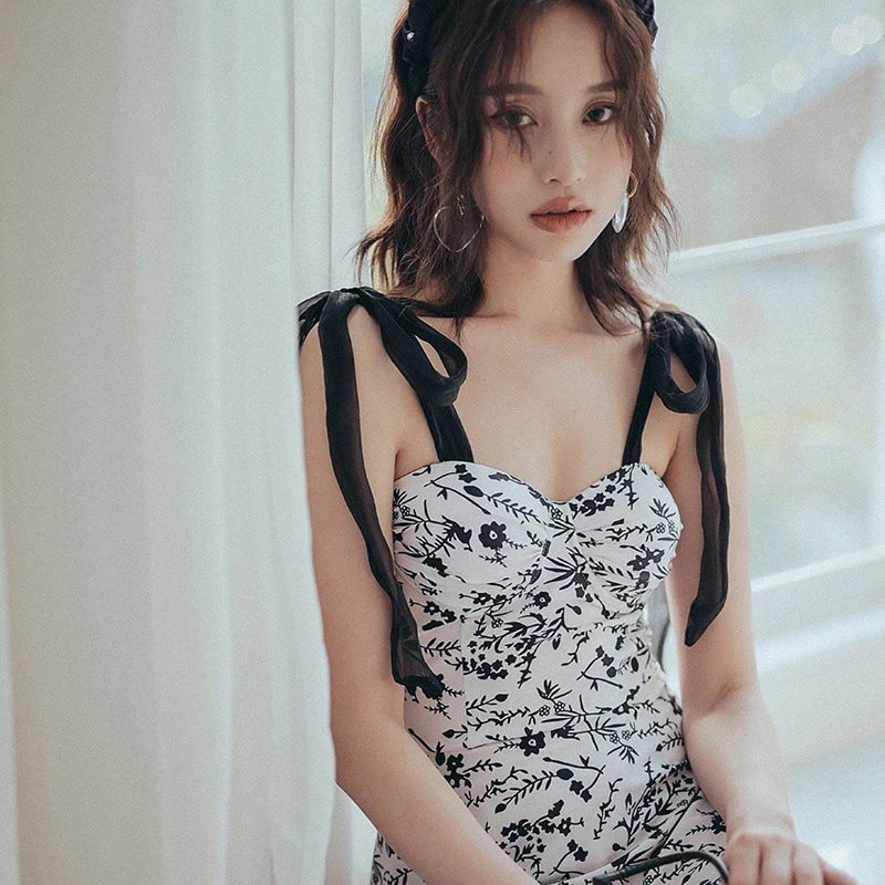 

Женский купальник с завышенной талией, Цельный купальник-бикини с цветочным рисунком, юбка с подкладкой и полоски без рукавов для отдыха, 2022