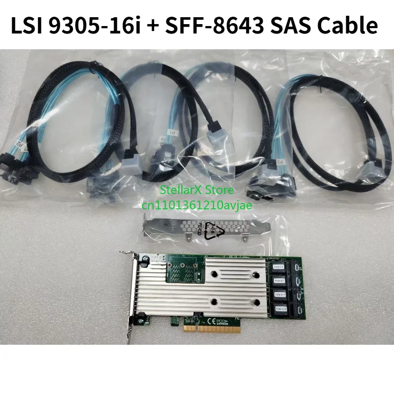 Фото Контроллер LSI 9305-16i HBA Card IT Mode SAS3224 12Gbps PCIe 3.0 x8 с 16 портами SFF-8643 Mini SAS HD и кабелем SFF-8643 SAS №1