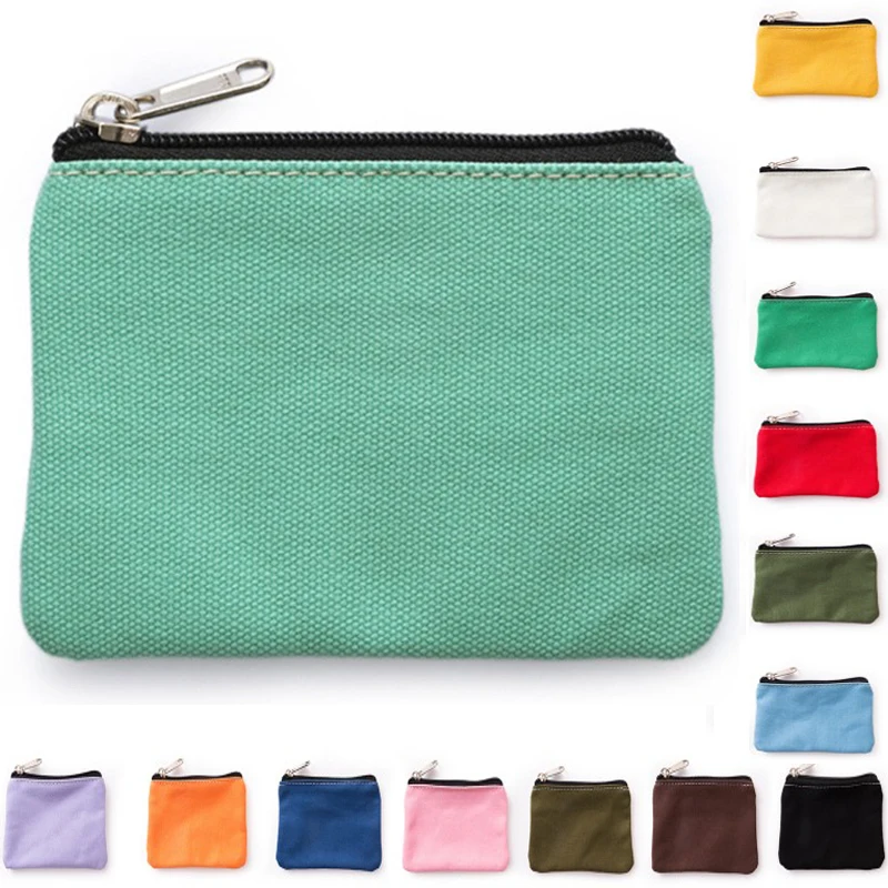 

DIY Plain Canvas Cotton Bag Pure Zipper Coin Key Bag Money Pocket Women Men Hand-held Coin Purse Small Wallet Kid