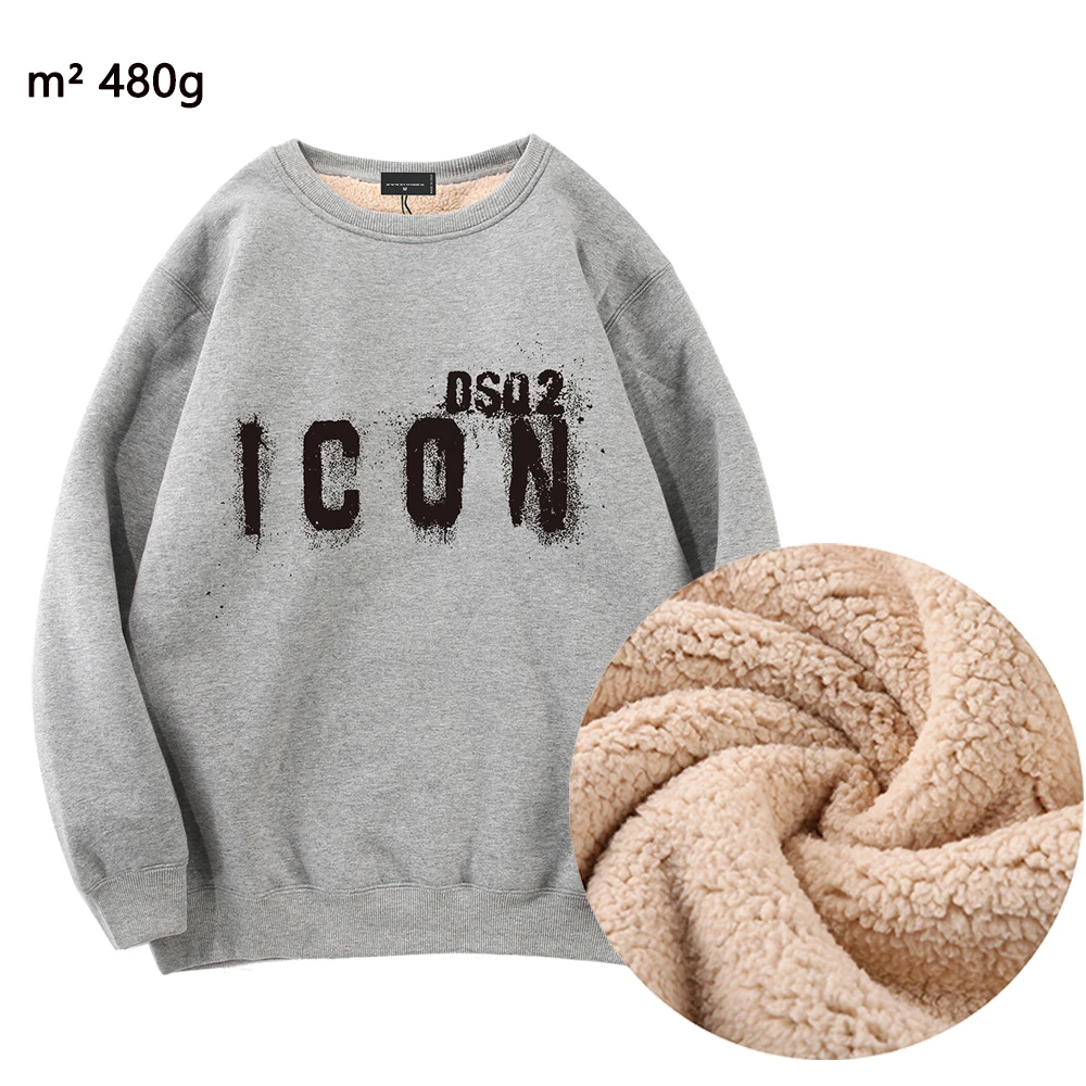 

Men's Cashmere Thickened Pullover DSQ2 Brand Winter New Men's O-neck Printing Casual Sweater Sweatshirt Couple Loose Sweatshirt