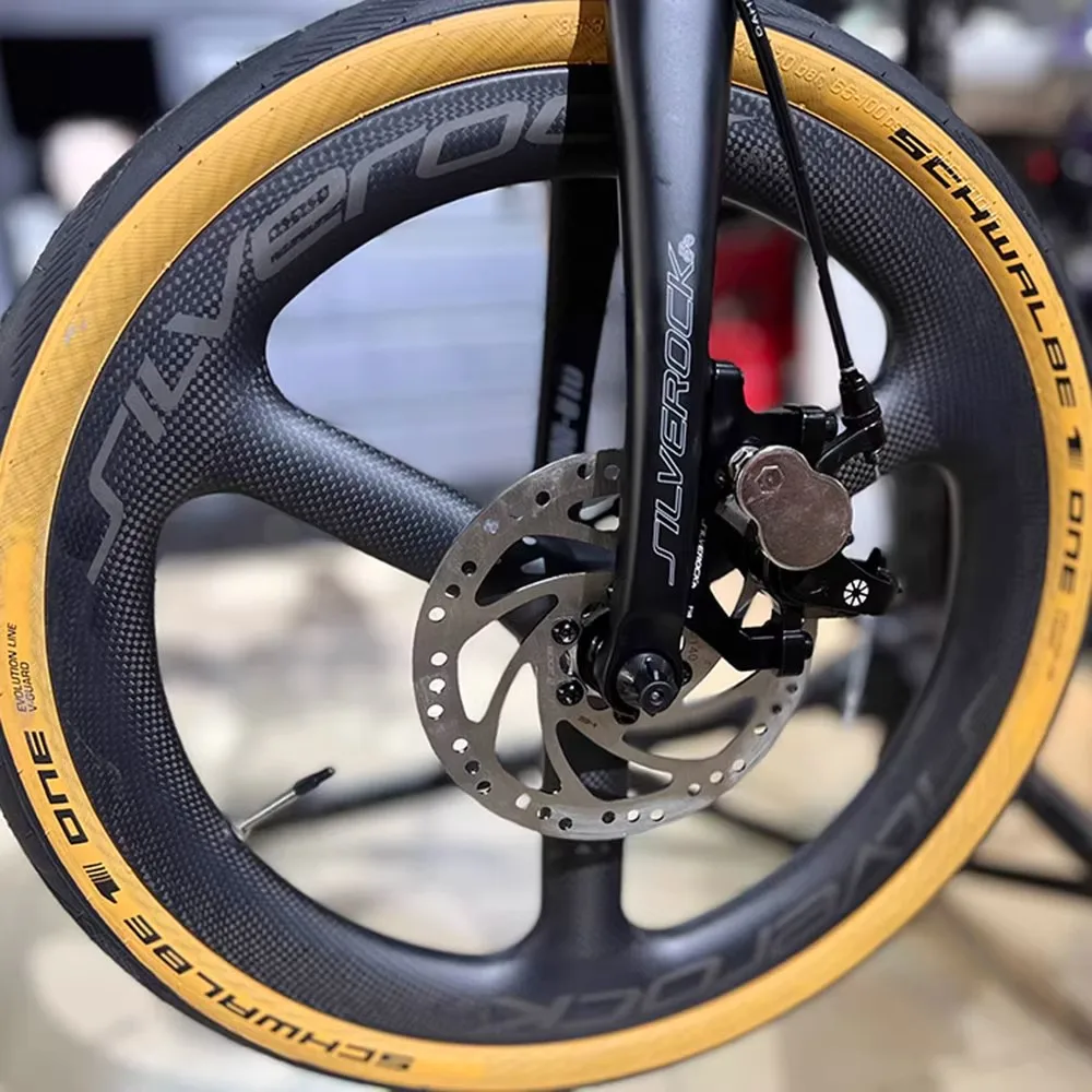 Фото Карбоновые колеса SILVEROCK TriSpoke 20 дюймов, 451, 16 дюймов, 349, дисковый тормоз Centerlock, 11 скоростей для мини-велосипеда JAVA FNHON D8 GUST K3PLUS №2
