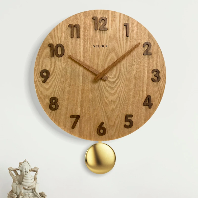 

34cm Living Room Swing Wall Clock Solid Wood Mute Fashion Wall Watches Nordic Personality Hanging Clock Gift Home Decoration