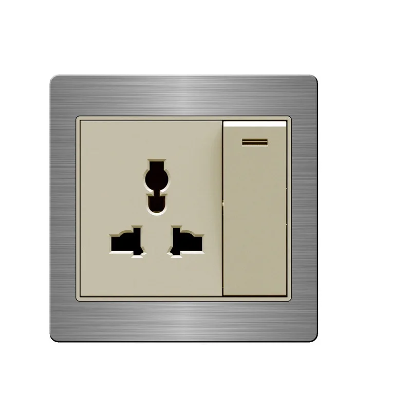 

New Style Double Switch Panel 1 Gang Wall Switched Socket Outlet With Neon