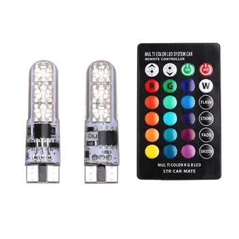 2Pcs Car LED Clearance Light T10 RGB License Plate Light 6SMD 5050 LED Width Light with Remote Controller for Vehicle Automobile 1