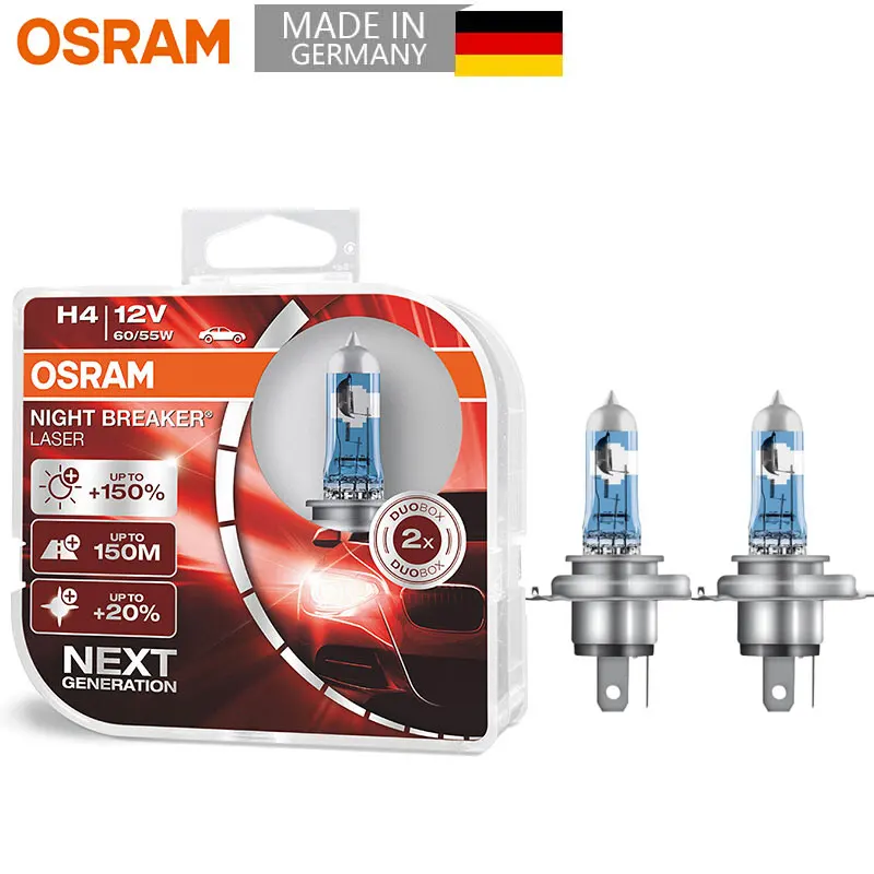 

OSRAM H4 9003 12 В 60/55 Вт 64193NBL Ночной выключатель Лазерная автомобильная галогенная фара нового поколения Hi/Lo Beam + 150 яркости, 2 шт.