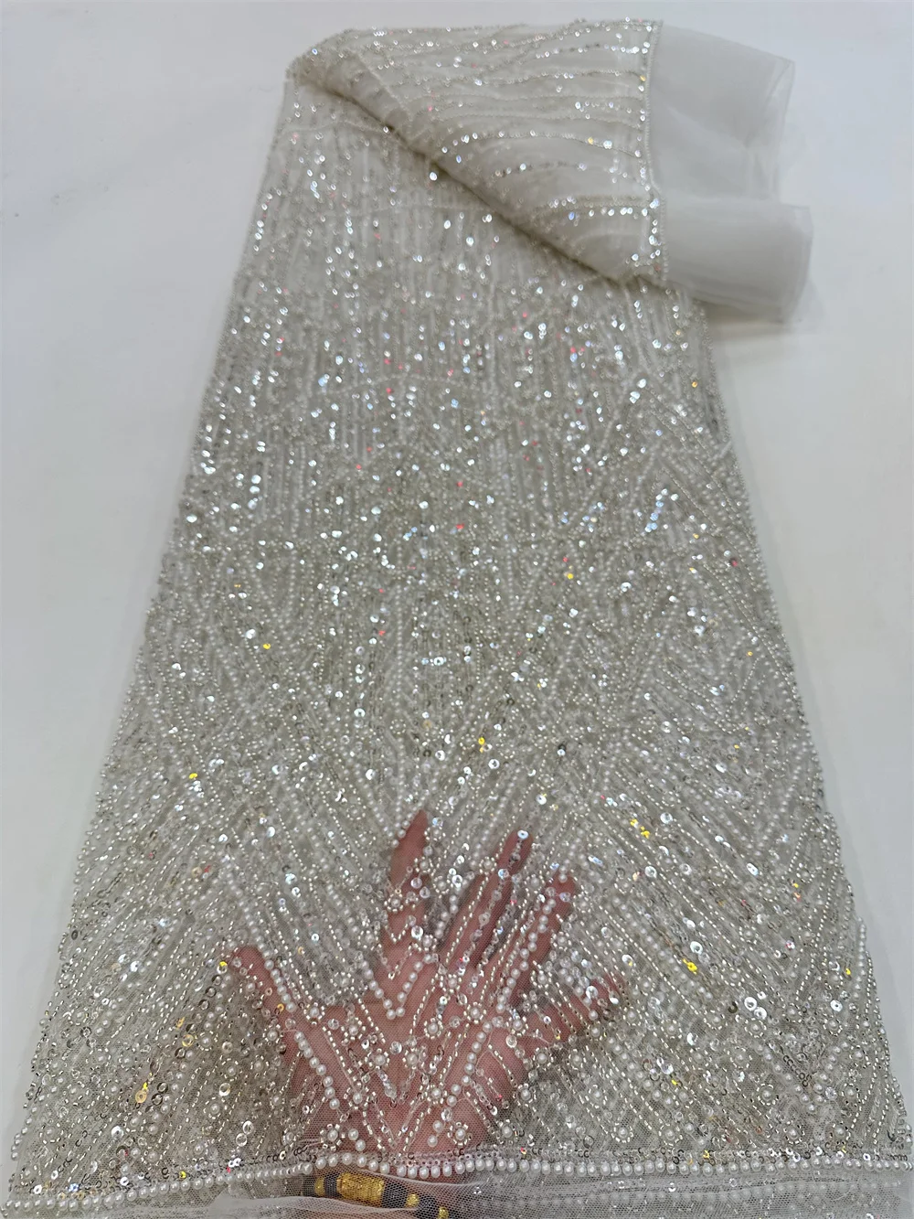 

2023 Высококачественная африканская сетчатая Кружевная Ткань 5 ярдов французская Свадебная Роскошная вышивка из бисера блестки кружевная ткань для свадьбы