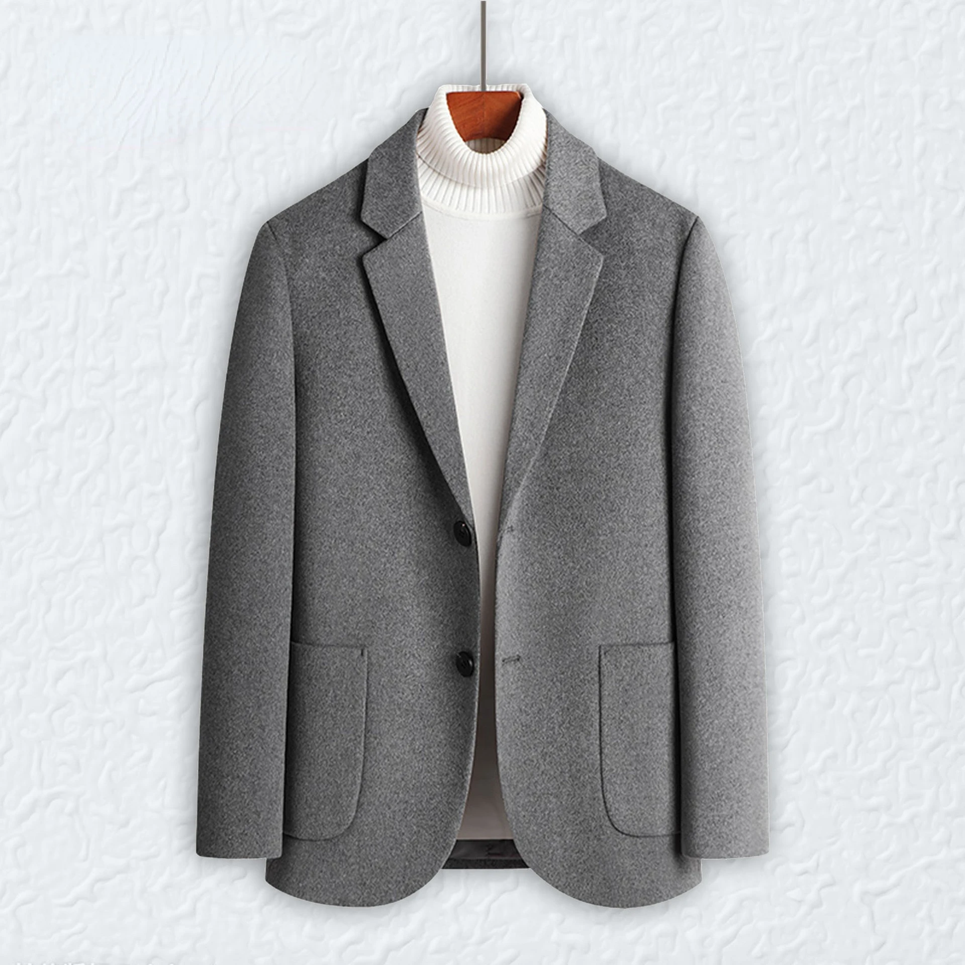 Man Grey Wool Suit Spring Autumn Solid Color Casual Woolen Mens Business Suit Coat Button Up Suit Blazer Jacket Oversize Xxxl