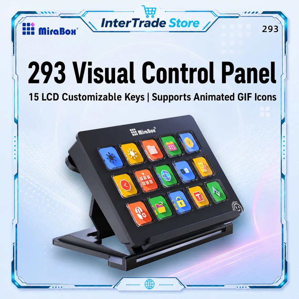 Фото Mirabox 293s Custom StreamDeck Mini: 15-клавишный визуальный ЖК-контроллер-клавиатура для Windows и MacOS, для прямых трансляций и создания контента №1