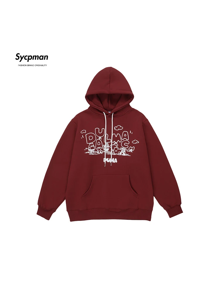 

Sycpman Trendy Letter Printing Brushed Fleece Hoodie for Men and Women Oversized Loose Casual Hoodies Streetwear for Autumn