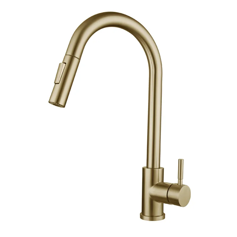 304 stainless steel sensor faucet hot cold brushed gold matte black pull out kitchen faucet