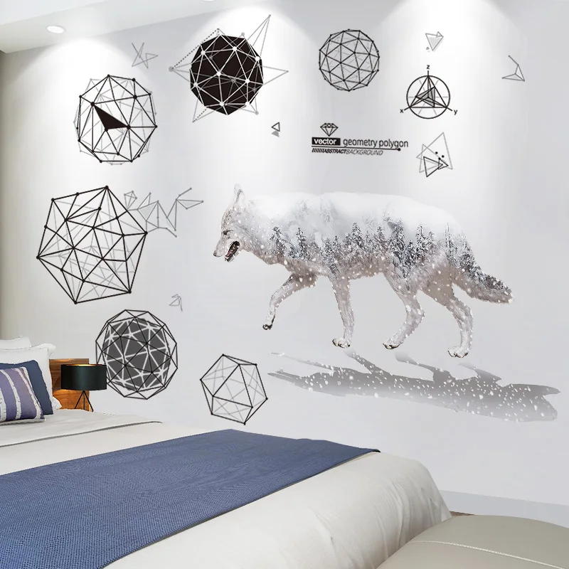 

Волк Животные наклейки на стену DIY геометрические наклейки для гостиной детской спальни детского сада домашнее украшение