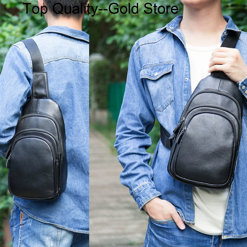 Сумка-слинг мужская из натуральной кожи повседневная нагрудная Сумочка через