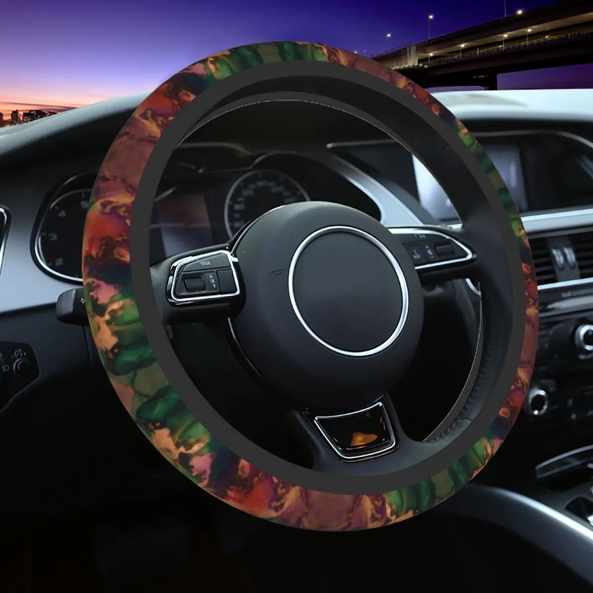 

In Purple Green And Gold Marble Car Steering Wheel Cover 37-38 Anti-slip Steering Wheel Protective Cover Car Accessories