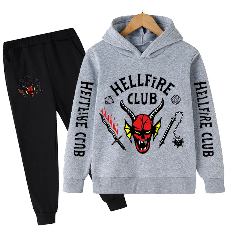 

Stranger Things 4 Hoodie Cartoon Set Cotton Children's Hellfire Club Sweatshirt + Pants Two-piece Fashion Clothes Coat 4T-14T