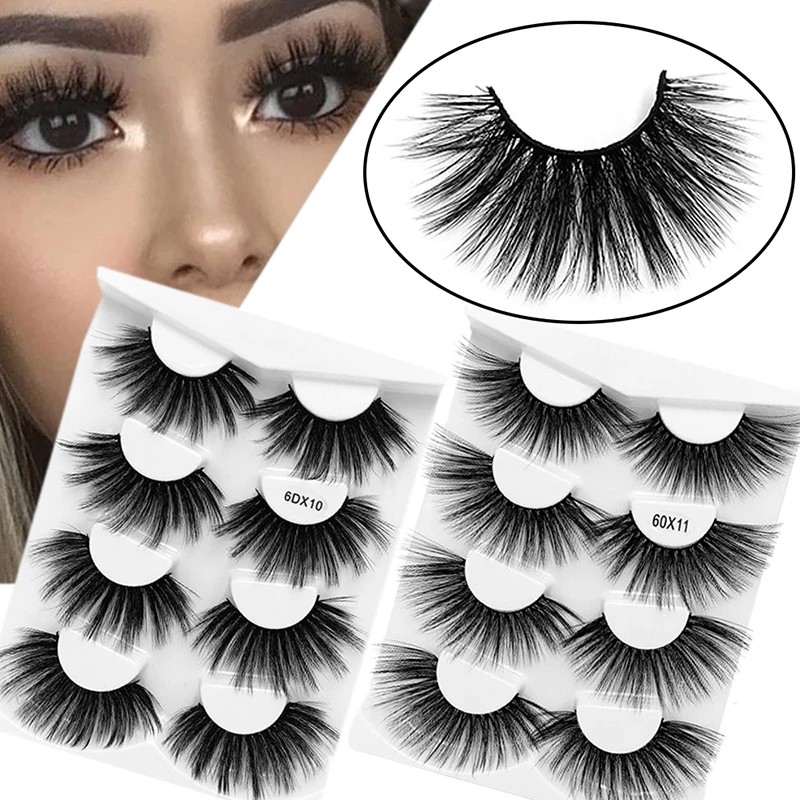 

4Pairs 25mm Long Faux Mink Hair Eyelashes Thick Wispy Extra Long Fake Eyelashes Dramatic Stage Makeup Tool Eyelash Extension
