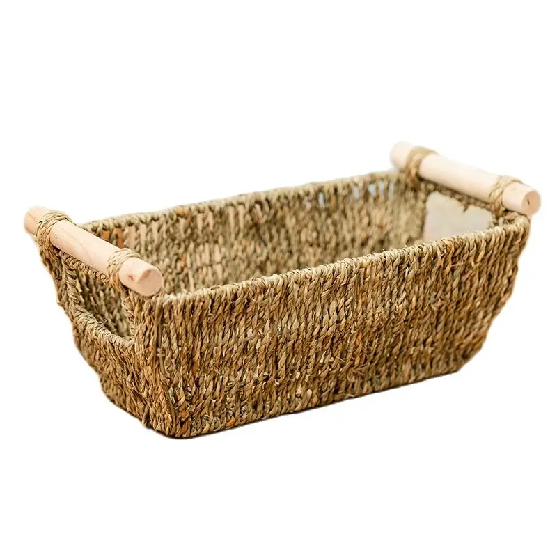 

CAMIGEL Straw Woven Basket with Wooden Handle, Seagrass Woven Basket