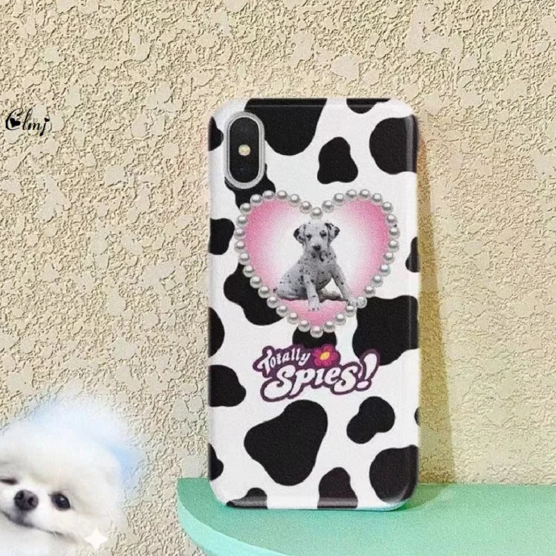 

Clmj Cute Vintage Dog Cat Phone Case For iPhone 11 Pro 13 12 XS X XR 8 7 Plus Animal Heart Phone Case White Silicone Soft Cover