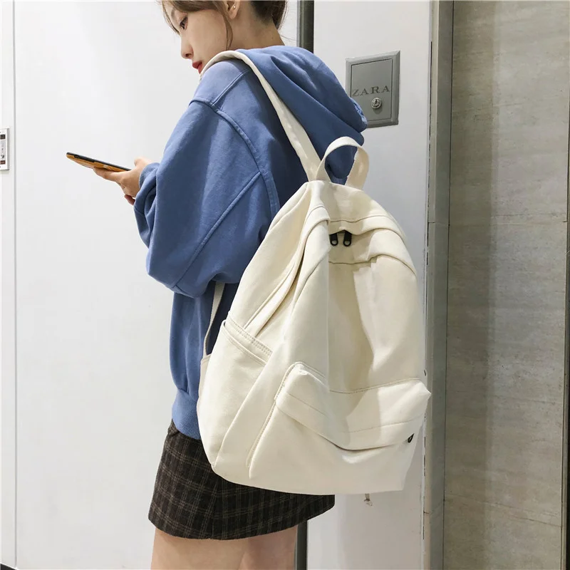 

School Female White Backpack Kawaii Women Cotton Canvas School Bag Teenage Girl Backpacks Fashion Ladies Satchel