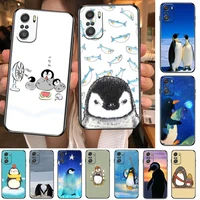 cute lovely penguin phone case for xiaomi redmi 11 lite pro ultra 10 9 8 mix 4 fold 10t black cover silicone back prett
