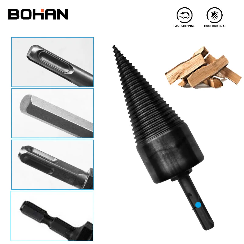 1Pcs Firewood Splitter Machine Wood Split Cone Fire Drill 32mm/42mm Conical Hand Woodworking Tools Punch Driver Drill Cleaver