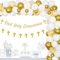 joymemo first communion christening baptism party decorations white gold cross balloon garland kit god bless party supplies