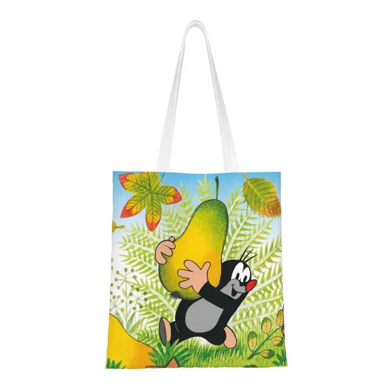 

Cute Cartoon Mole Groceries Shopping Bag Custom Printing Canvas Shopper Shoulder Tote Bags Krtek Little Maulwurf Handbag